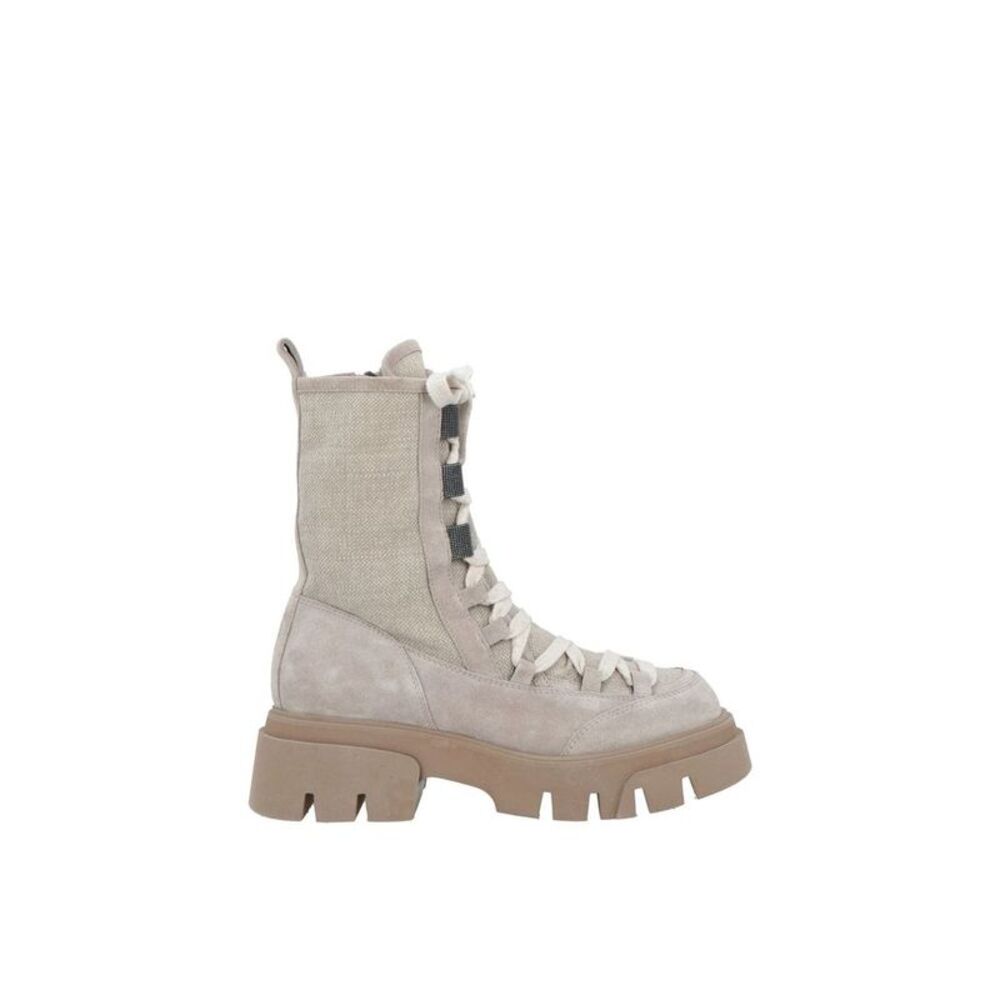 Brunello Cucinelli Beige Leather Lace-Up Women's Boots